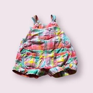 Baby Girl OshKosh B’Gosh Pink Green Yellow Plaid Overall Shorts Size 6 Months